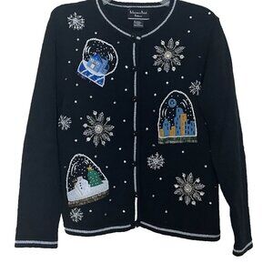 Vintage Reference Point Christmas Cardigan Sweater PP Beaded Holidays